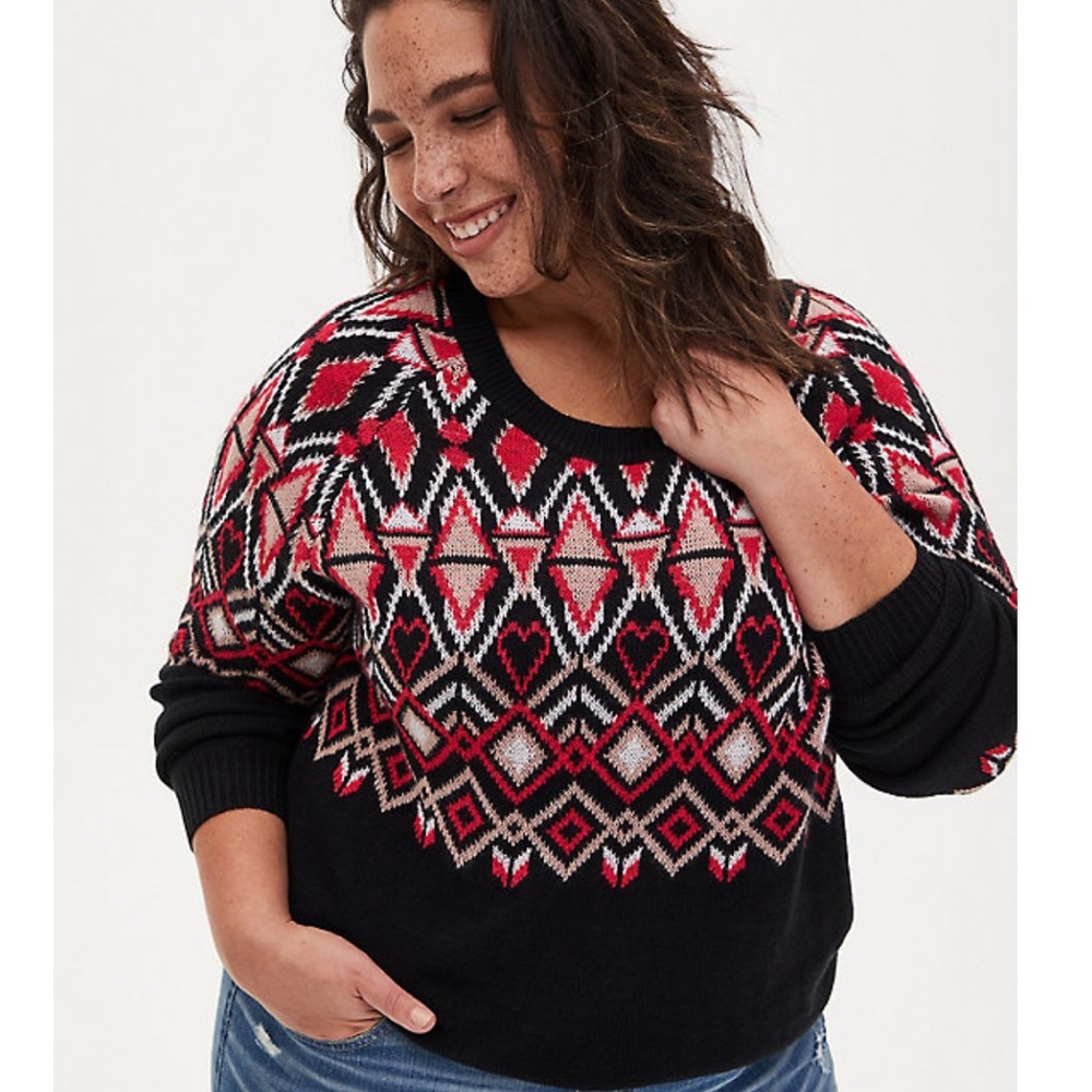 Geometric Patterned Sweater - Black and Red